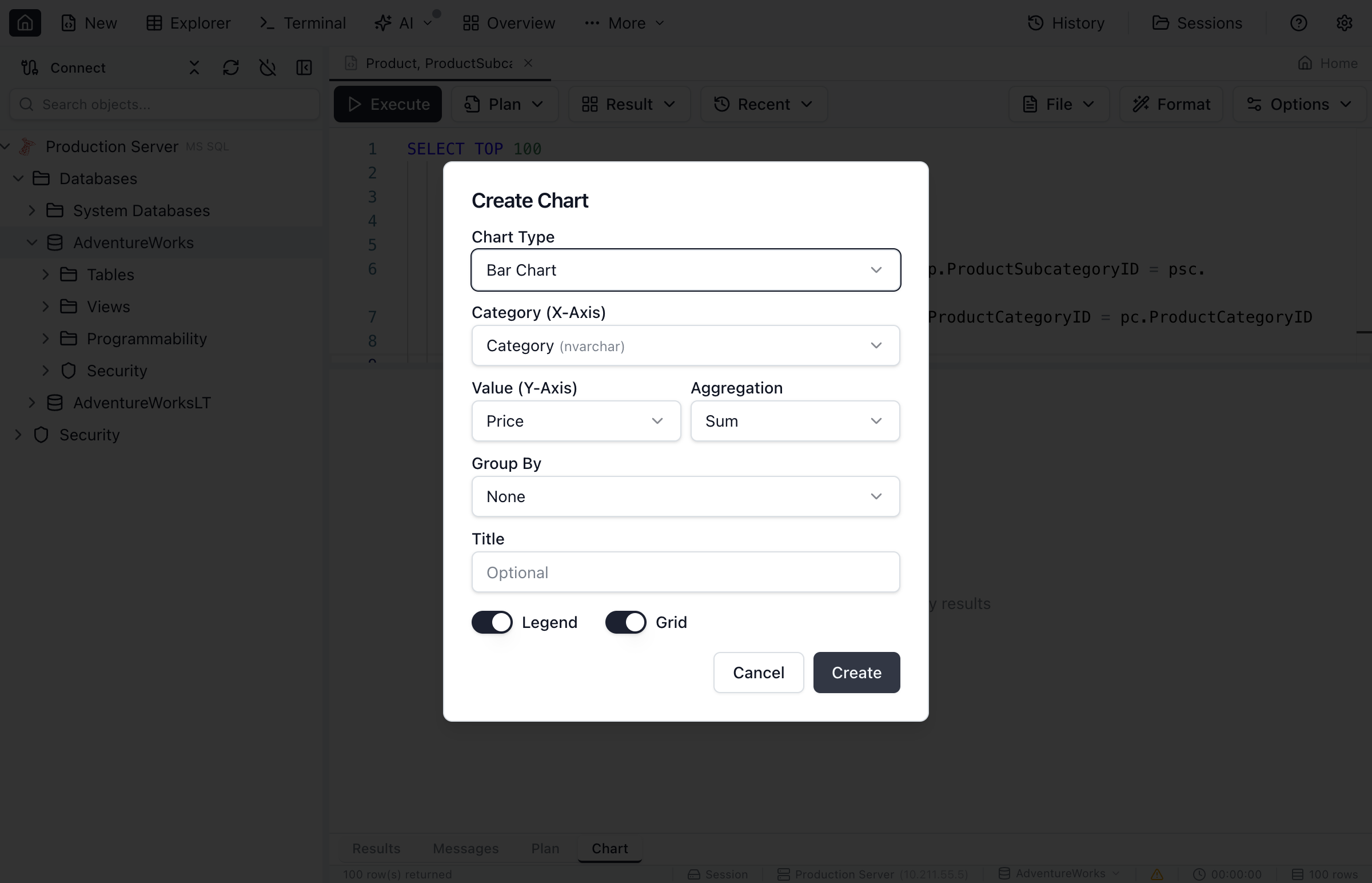 Chart configuration panel showing axis and series options.