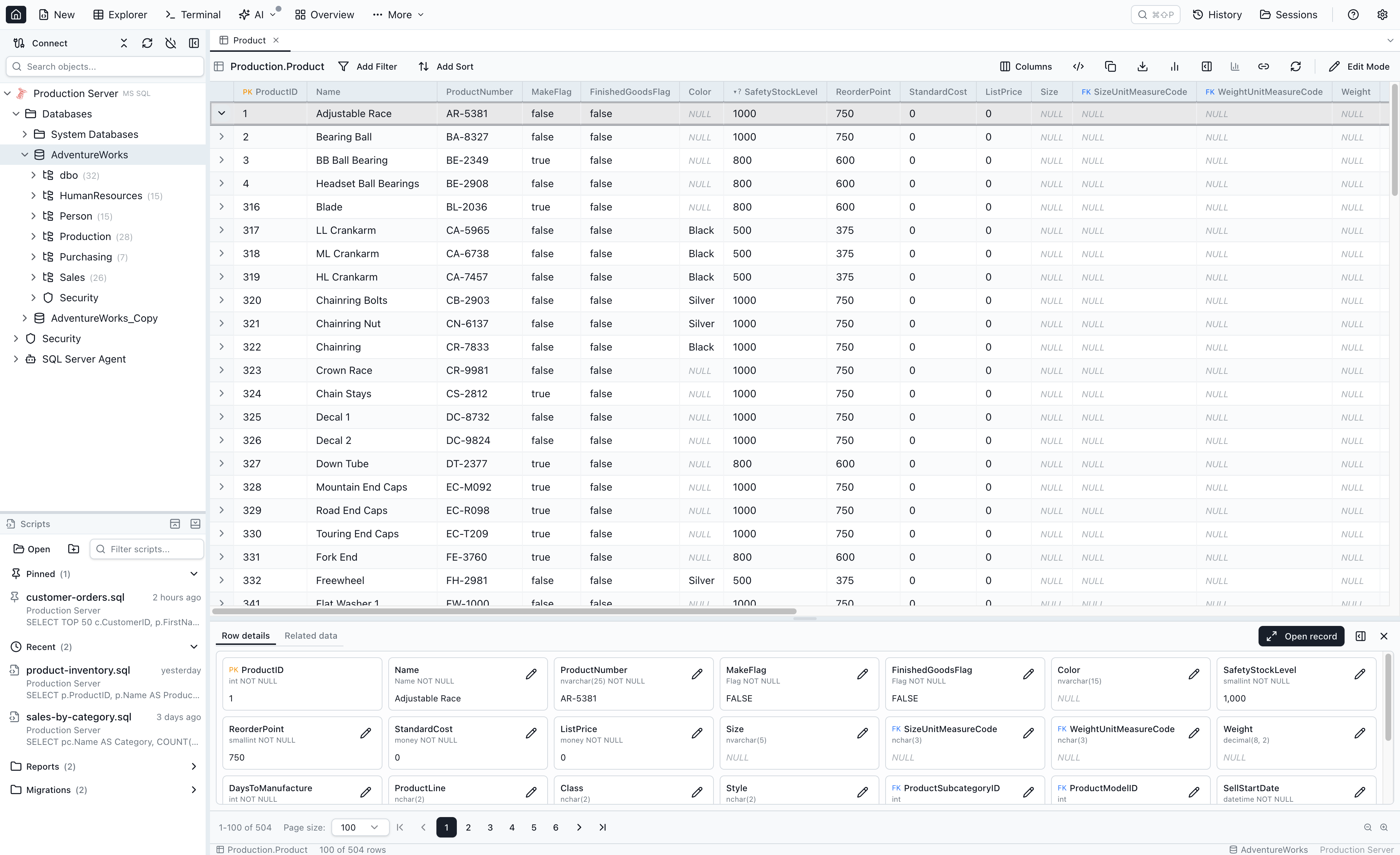 Inline row-expansion panel with the new Open record button highlighted on the right of the tab strip, before the layout toggle and the close button