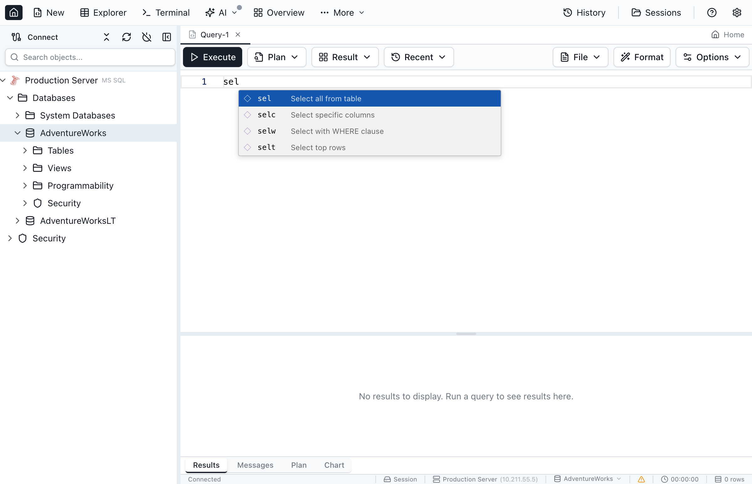 Snippet appearing in autocomplete dropdown when typing sel.