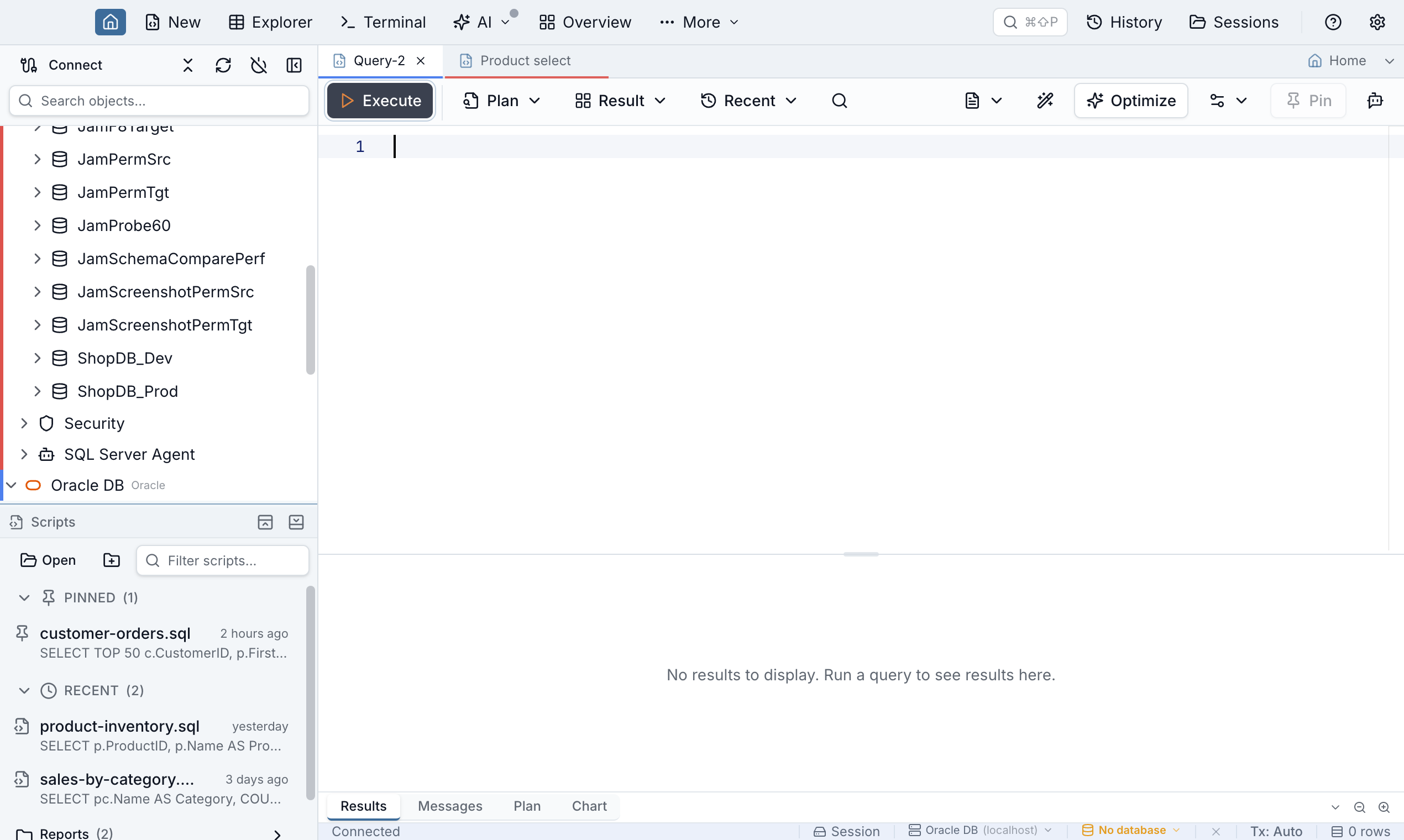 Jam SQL Studio editor tabs and status bar tinted with a connection's assigned color