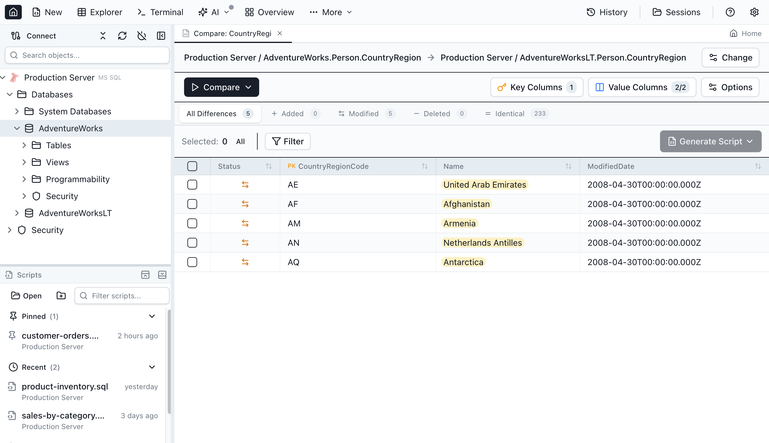 Data Compare - Jam SQL Studio
