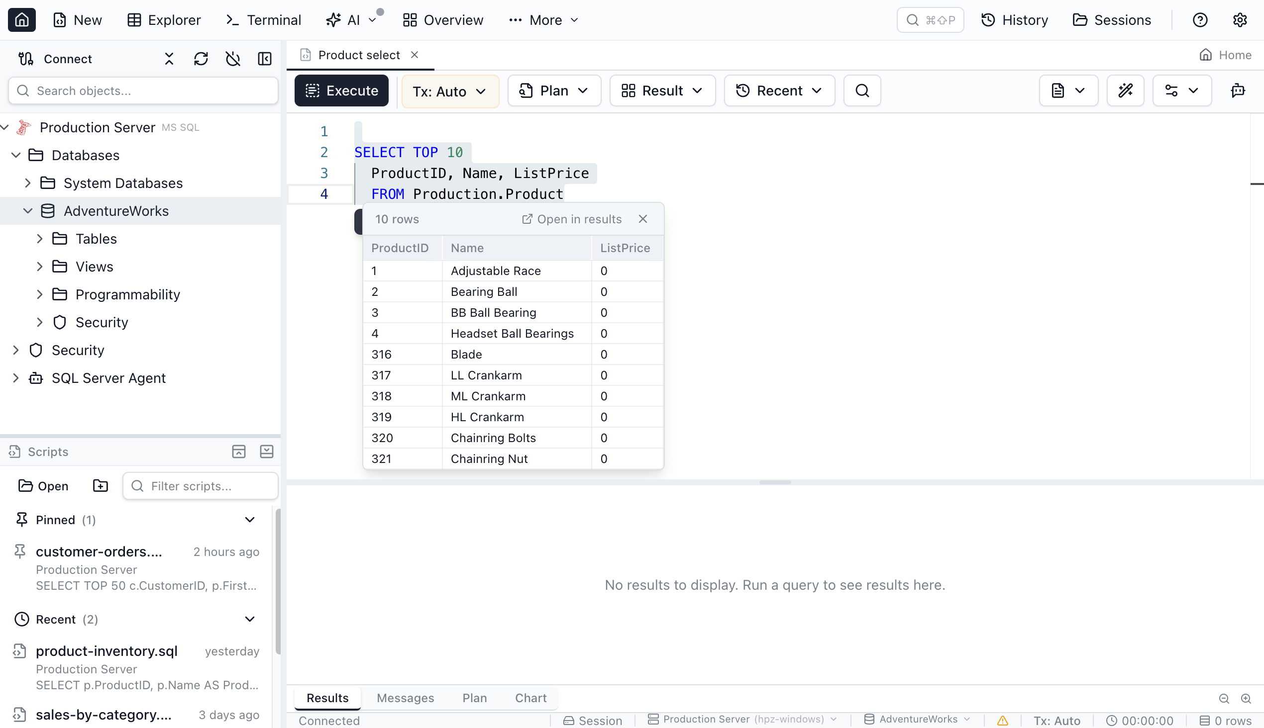 Peek Results - Jam SQL Studio