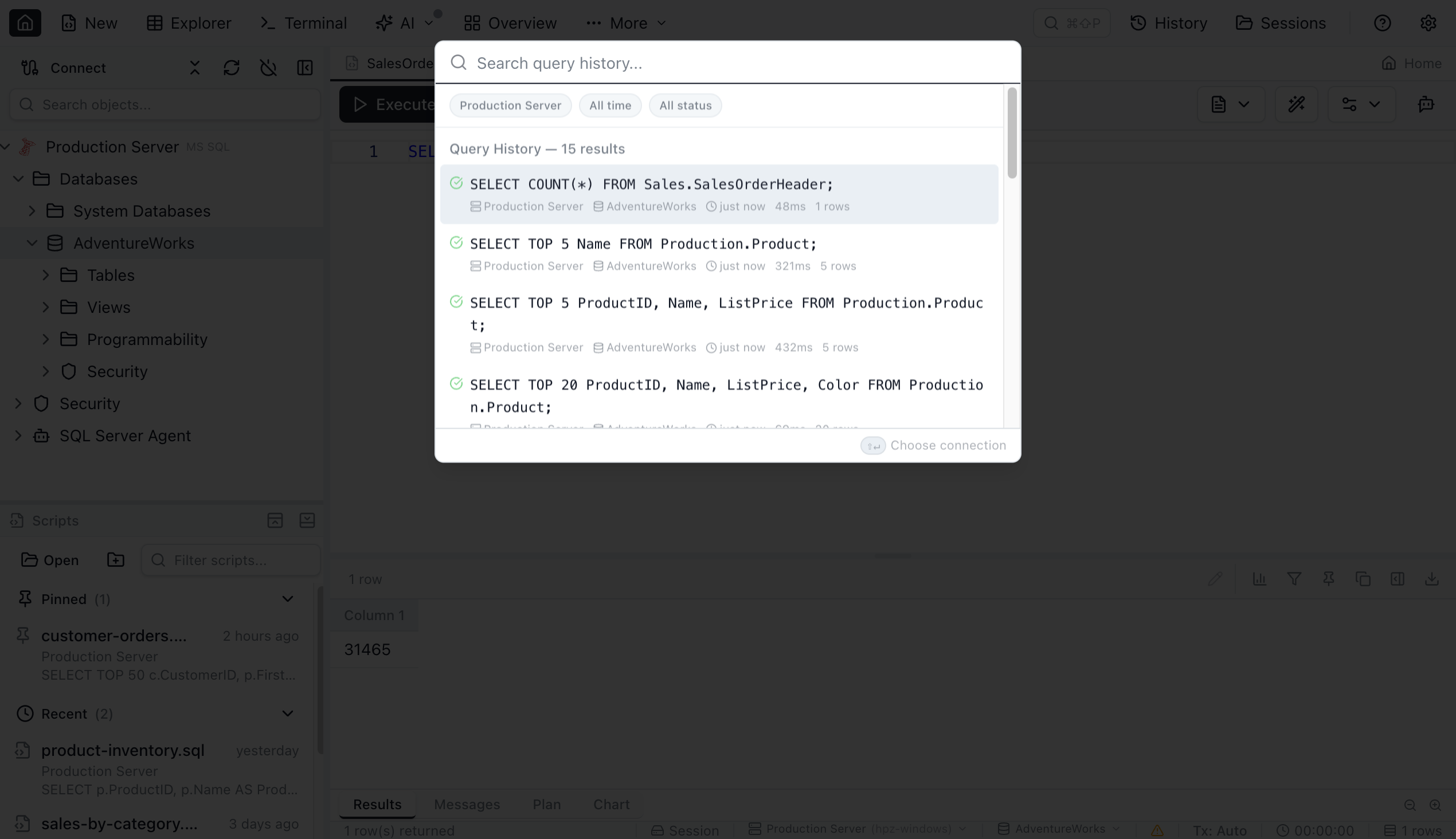 Query History Search - Jam SQL Studio