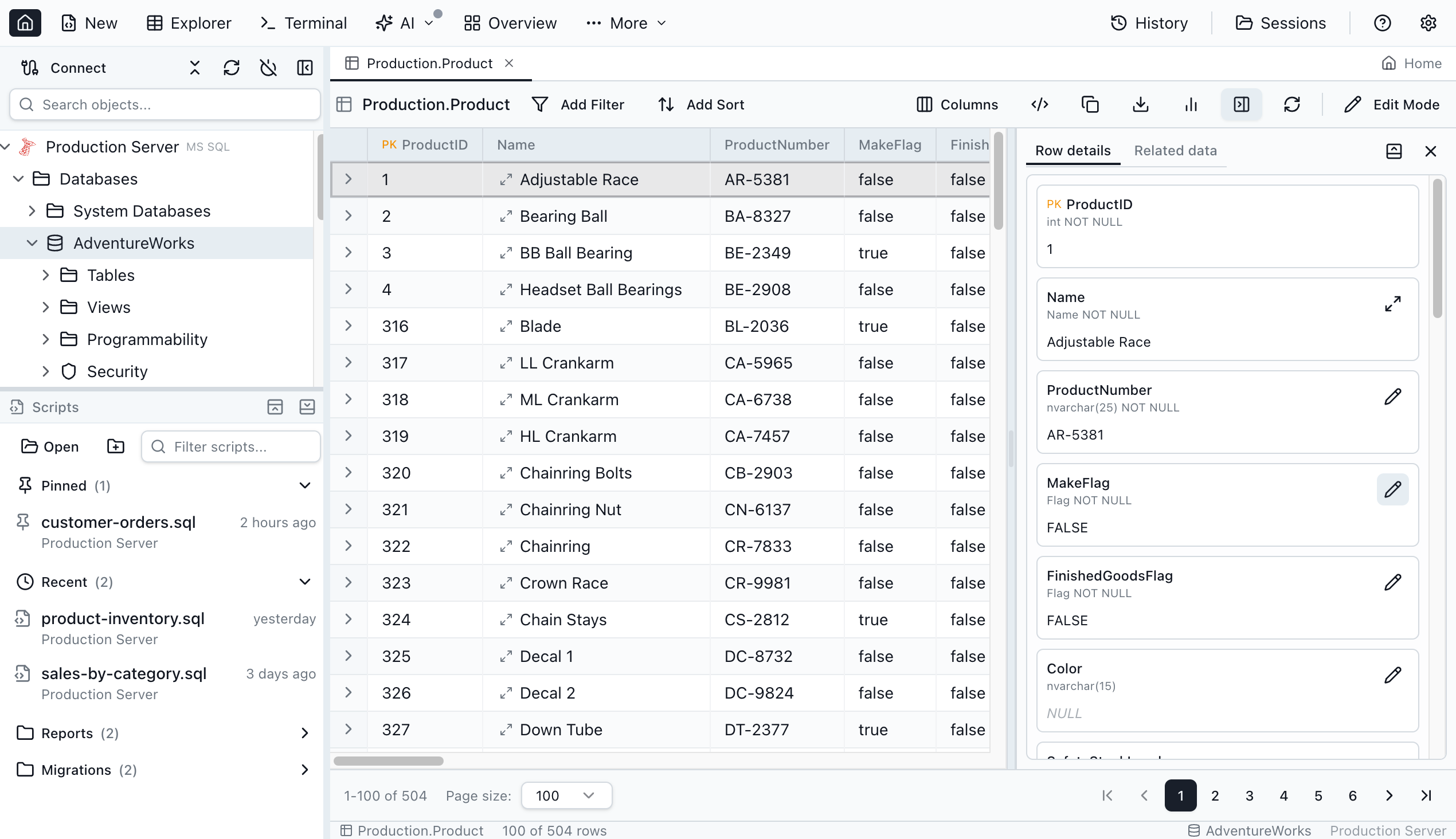 Row Details - Jam SQL Studio
