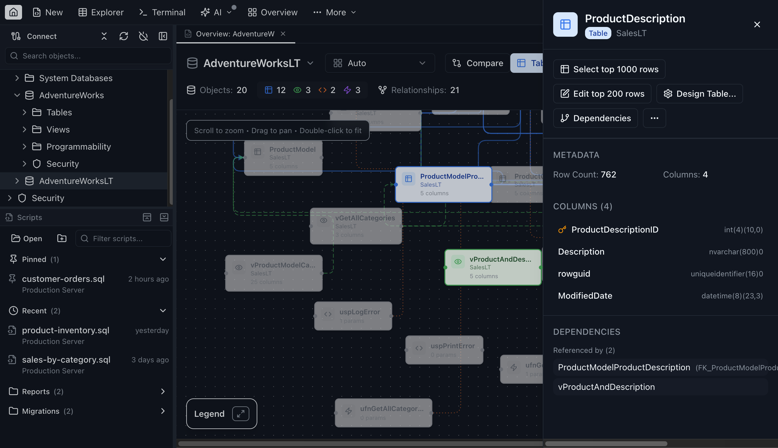 Schema Detail - Jam SQL Studio (dark mode)