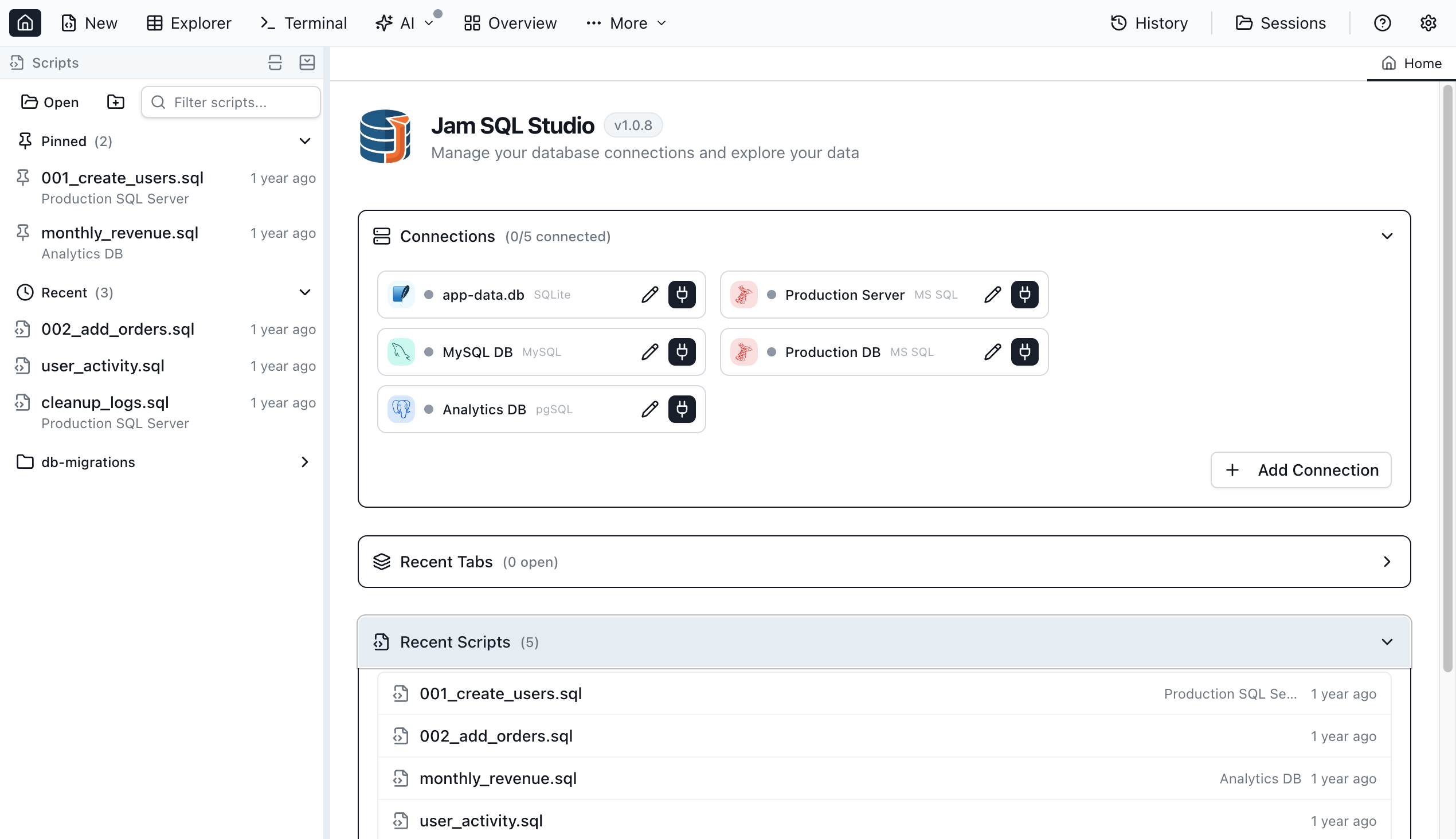Script Management - Jam SQL Studio