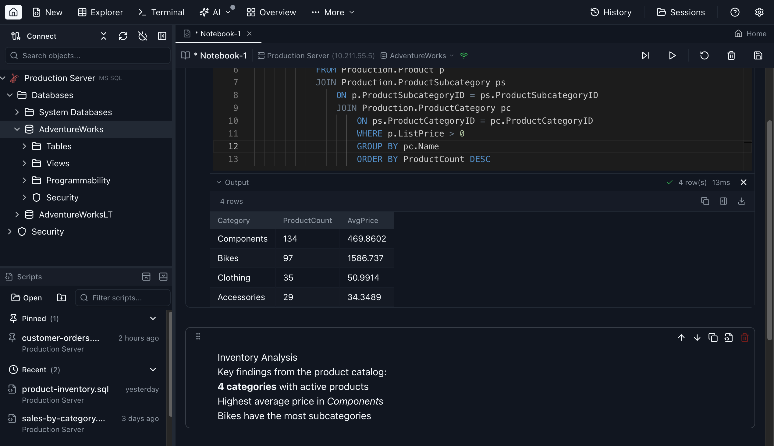 SQL Notebooks - Jam SQL Studio (dark mode)