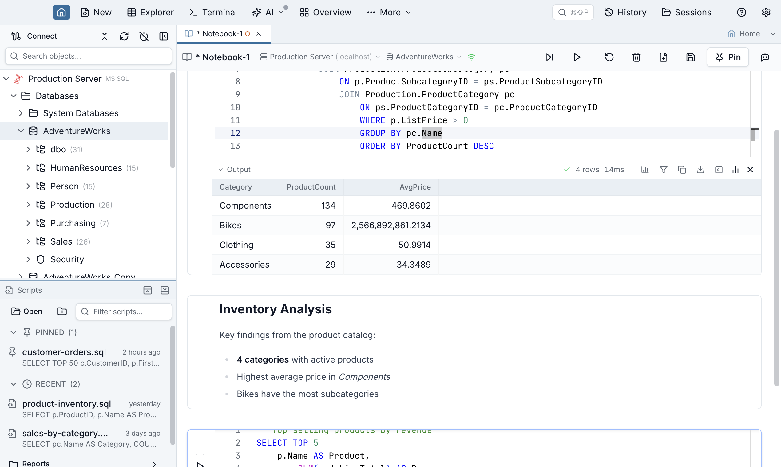 Jam SQL Studio SQL Notebook with SQL and Markdown cells