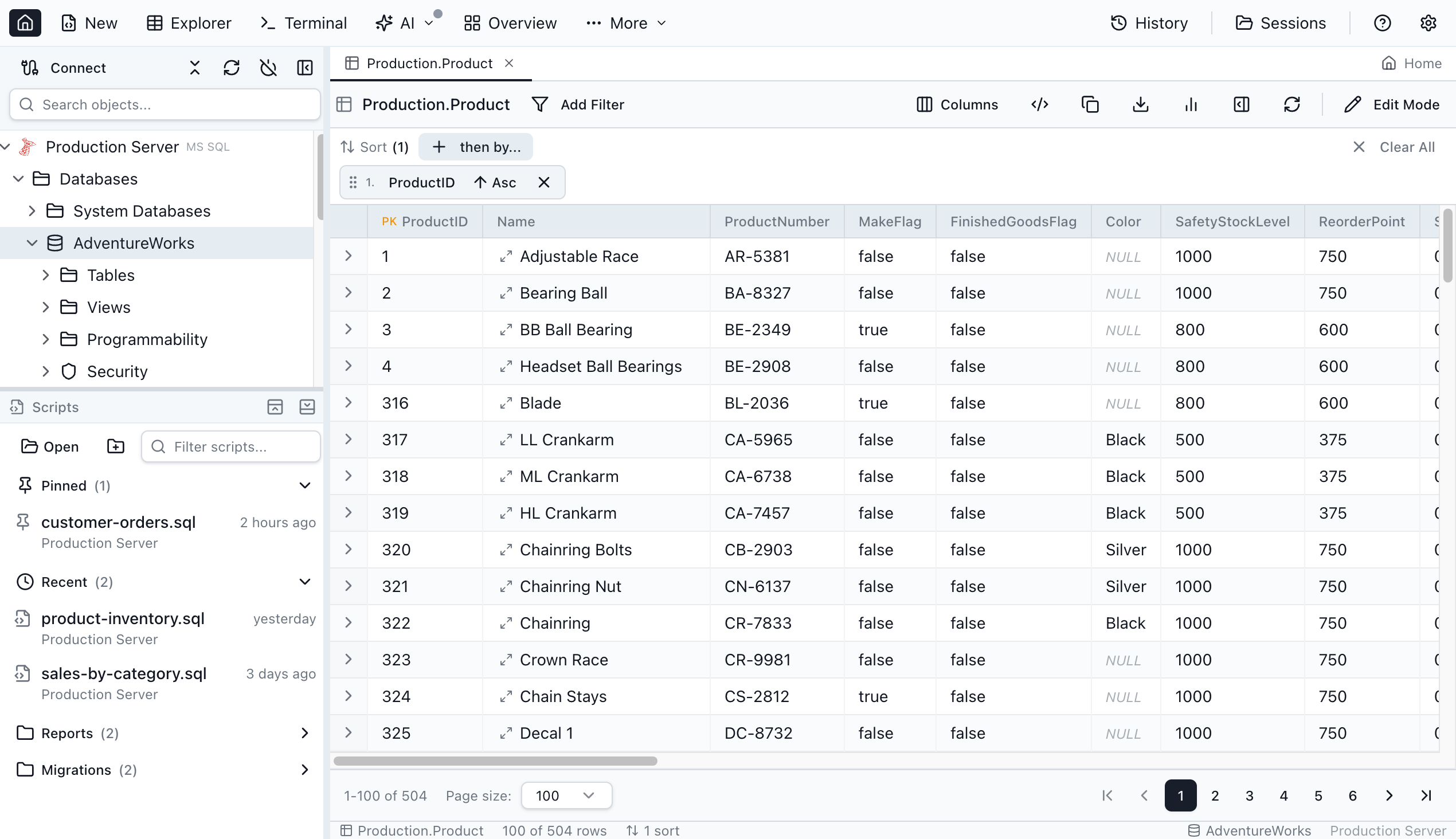 Jam SQL Studio table explorer with grid, filtering, and sidebar